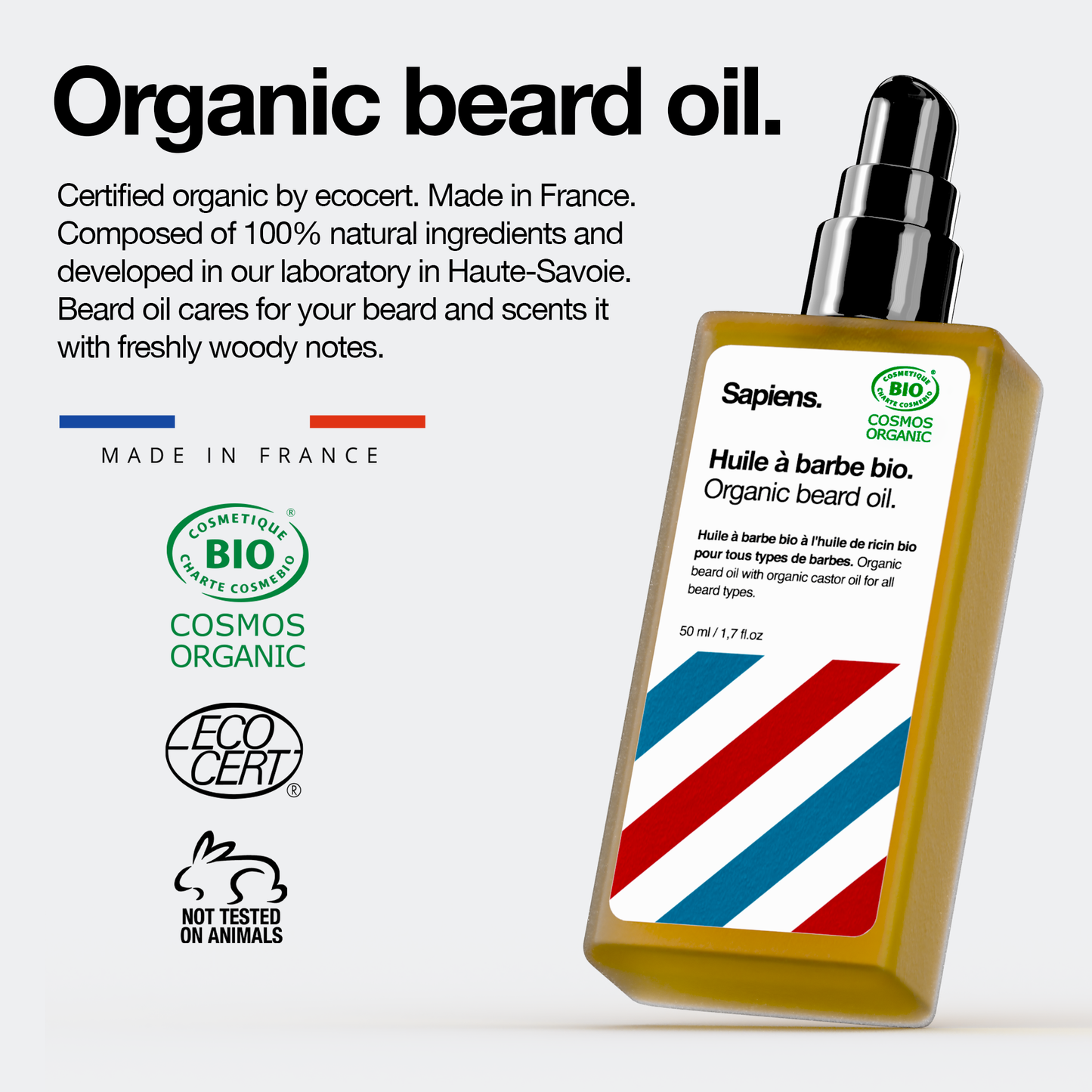Huile à barbe BIO 50ml - Frais X Boisé
