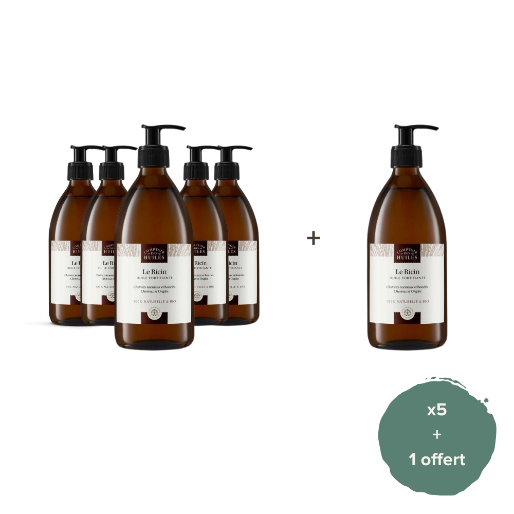 Lot 5 + 1 - Huile de Ricin Bio - Soin cheveux