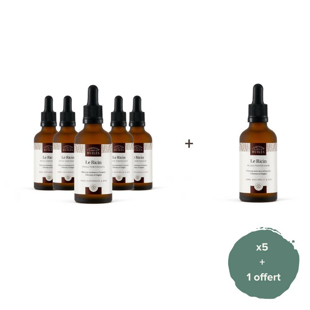 Lot 5 + 1 - Huile de Ricin Bio - Soin cheveux